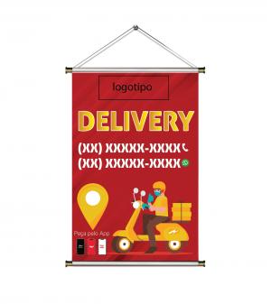 Banner Lona 440g 60x90cm 4x0 Brilho Madeira e cordinha 