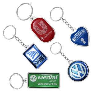 Chaveiro Básico Personalizado Metal 8x3,5cm 4x0   Resina e Corrente com argola